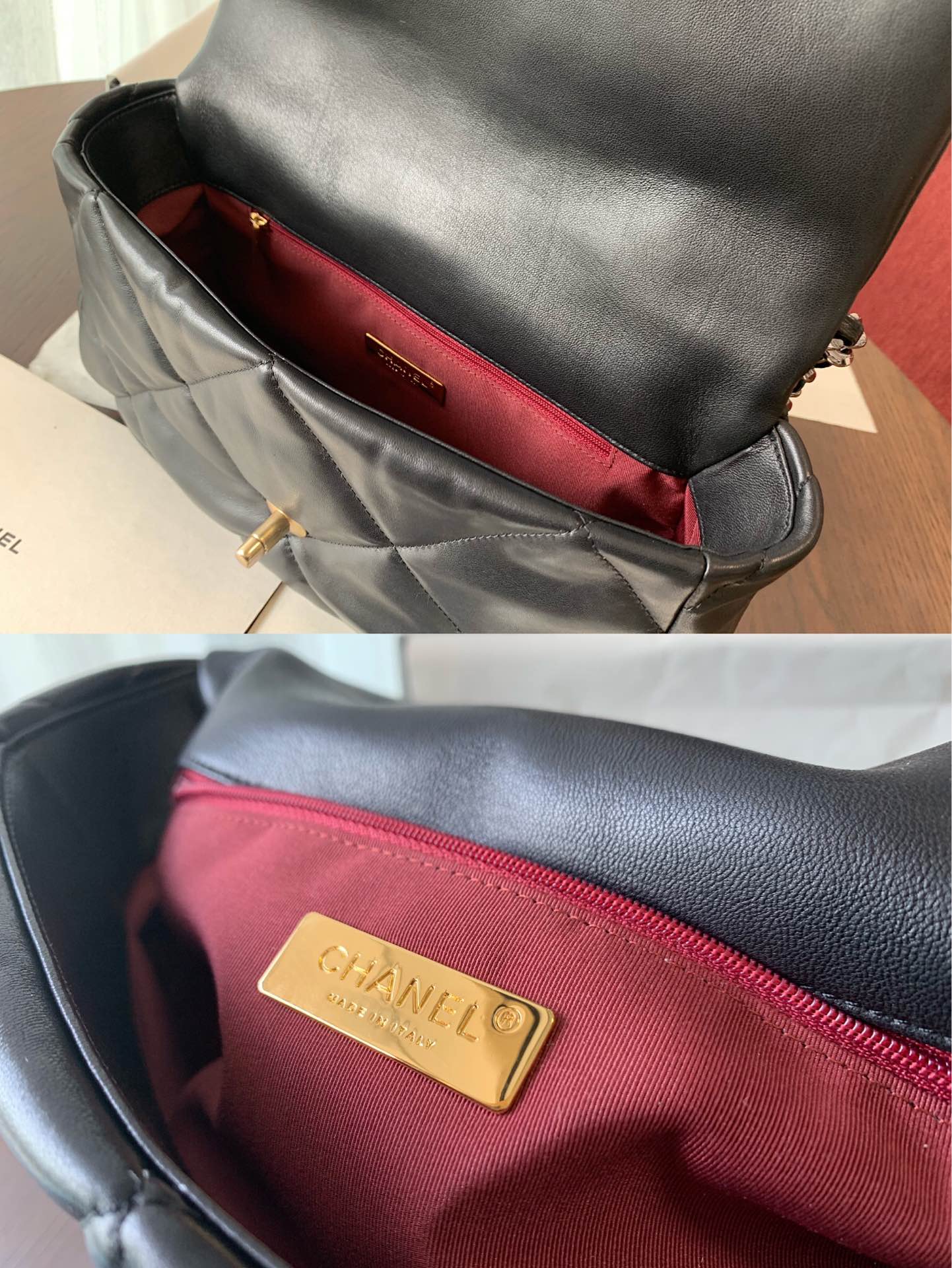 19 FLAP BAG 30 BLACK GOATSKIN GOLD HARDWARE - 图片 7