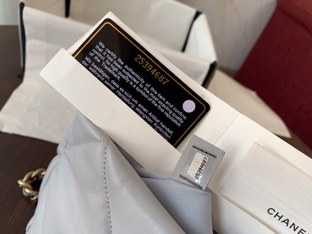 19 FLAP BAG 30 GREY GOATSKIN GOLD HARDWARE - 图片 8