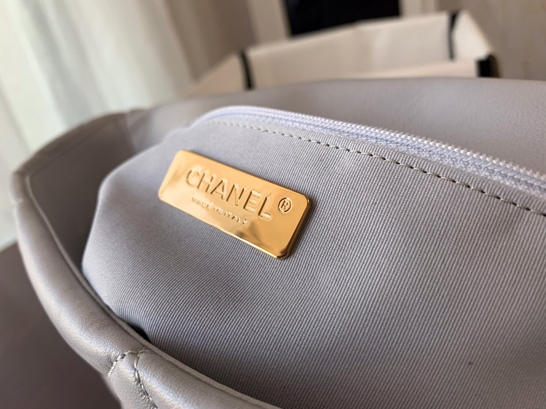 19 FLAP BAG 30 GREY GOATSKIN GOLD HARDWARE - 图片 7