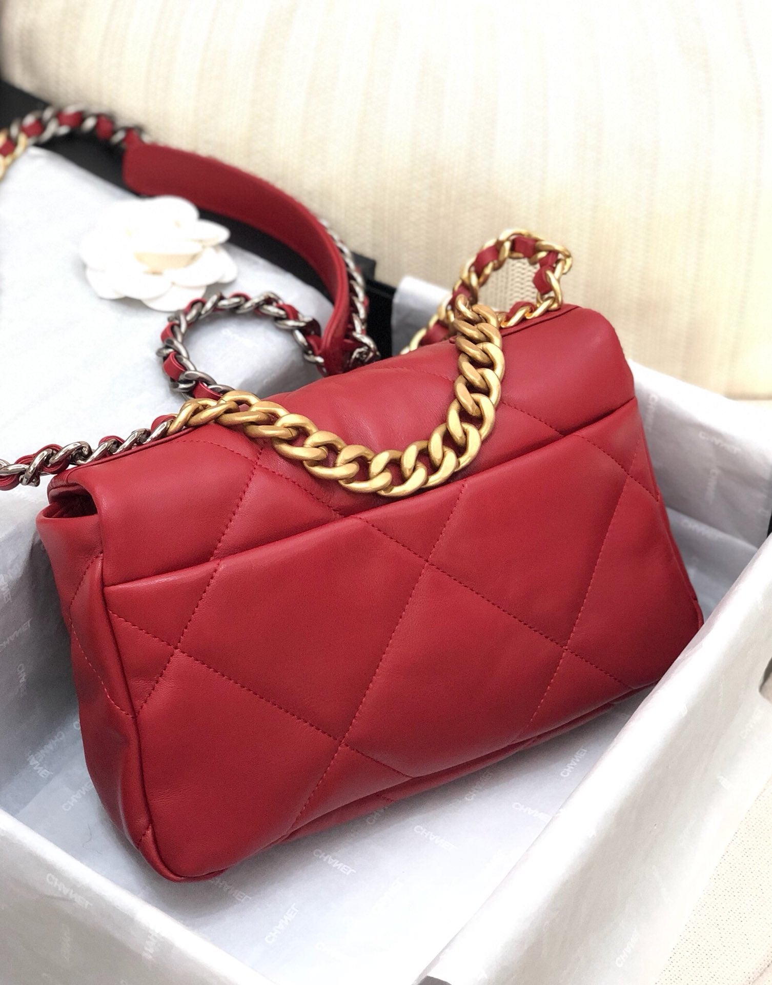 19 FLAP BAG 26 RED LAMBSKIN GOLD HARDWARE - 图片 2