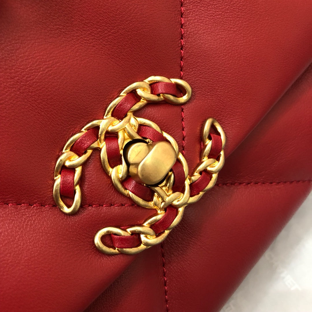 19 FLAP BAG 26 RED LAMBSKIN GOLD HARDWARE - 图片 3