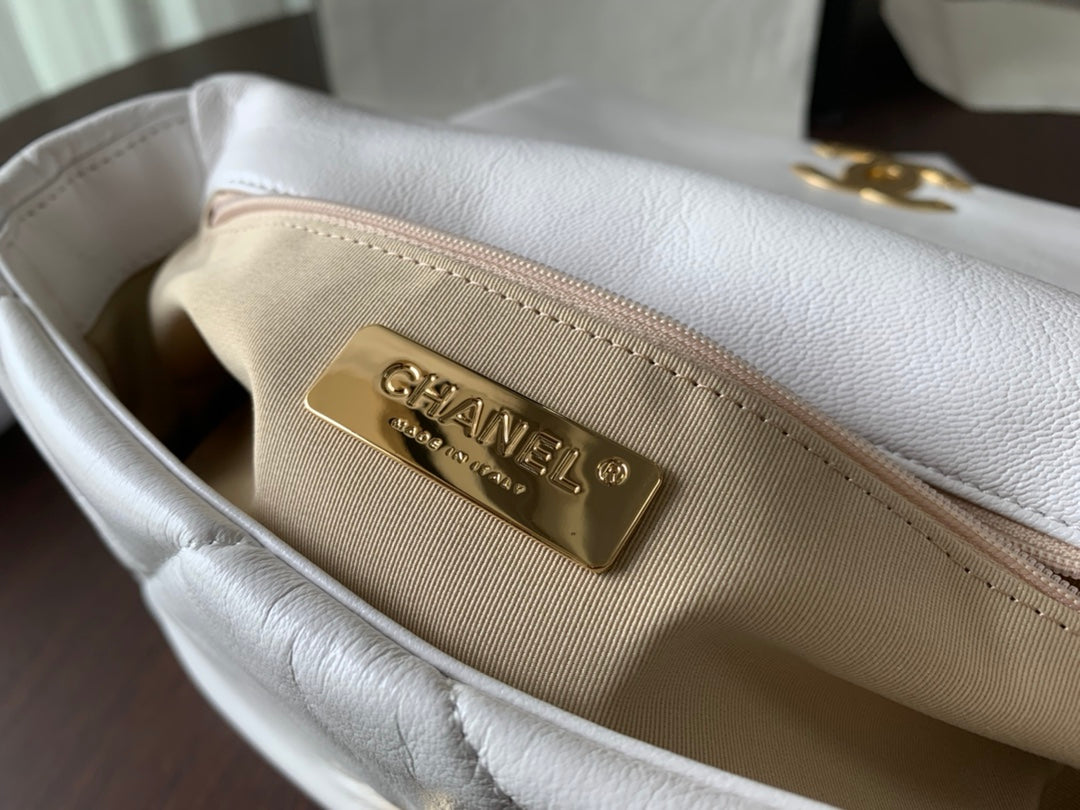 19 FLAP BAG 30 WHITE GOATSKIN - 图片 2