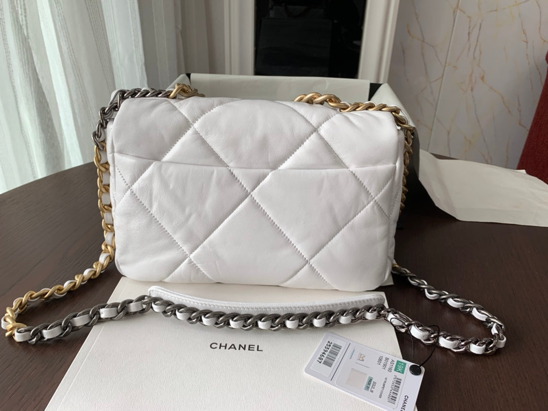 19 FLAP BAG 30 WHITE GOATSKIN - 图片 3