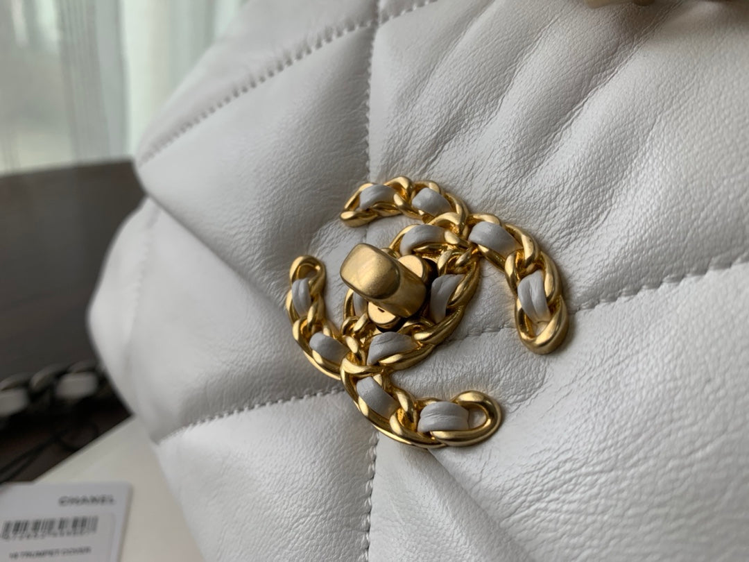 19 FLAP BAG 30 WHITE GOATSKIN - 图片 4