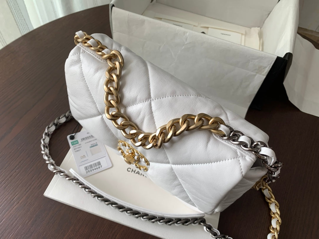 19 FLAP BAG 30 WHITE GOATSKIN - 图片 5