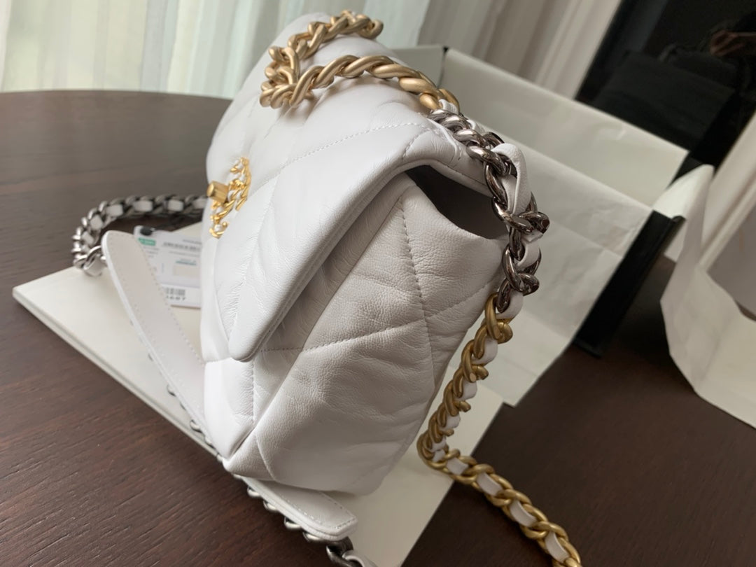 19 FLAP BAG 30 WHITE GOATSKIN - 图片 6