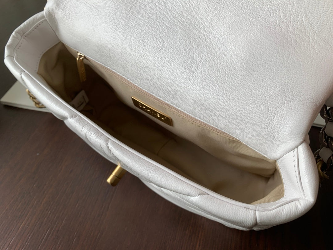19 FLAP BAG 30 WHITE GOATSKIN - 图片 8