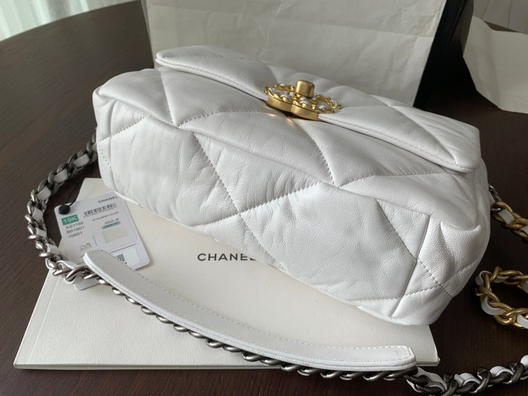 19 FLAP BAG 30 WHITE GOATSKIN - 图片 9