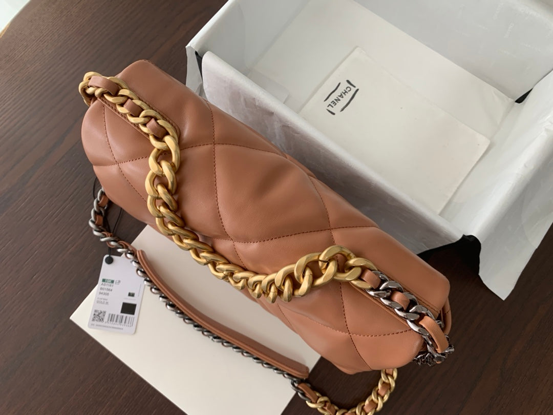 19 FLAP BAG 30 BROWN GOATSKIN - 图片 5