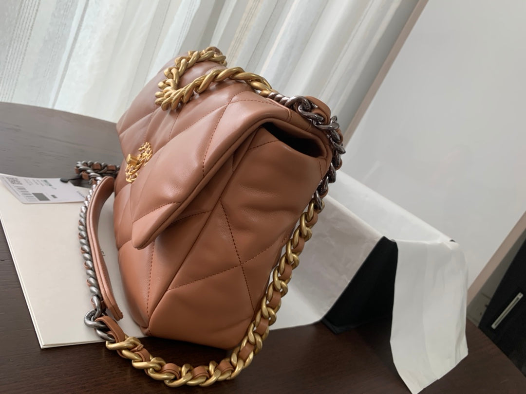19 FLAP BAG 30 BROWN GOATSKIN - 图片 8