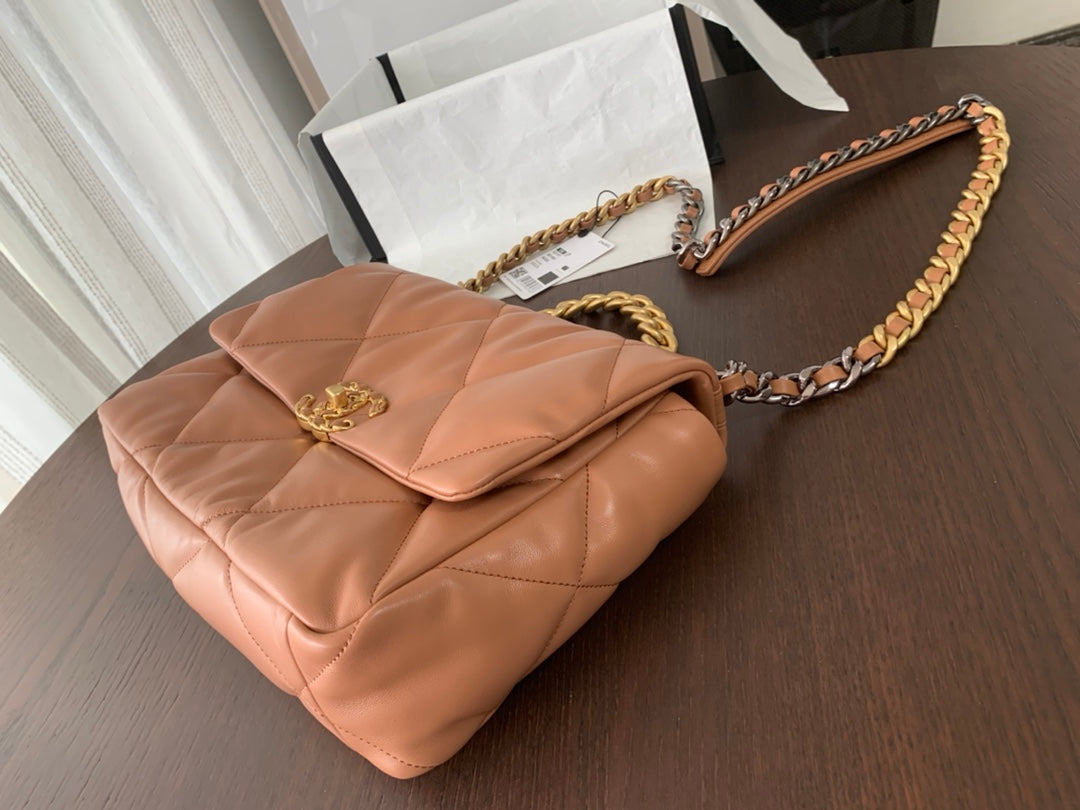 19 FLAP BAG 30 BROWN GOATSKIN - 图片 9