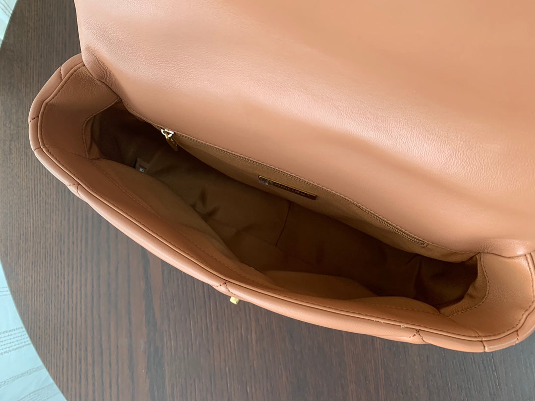 19 FLAP BAG 30 BROWN GOATSKIN - 图片 10