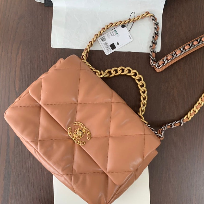 19 FLAP BAG 30 BROWN GOATSKIN - 图片 2