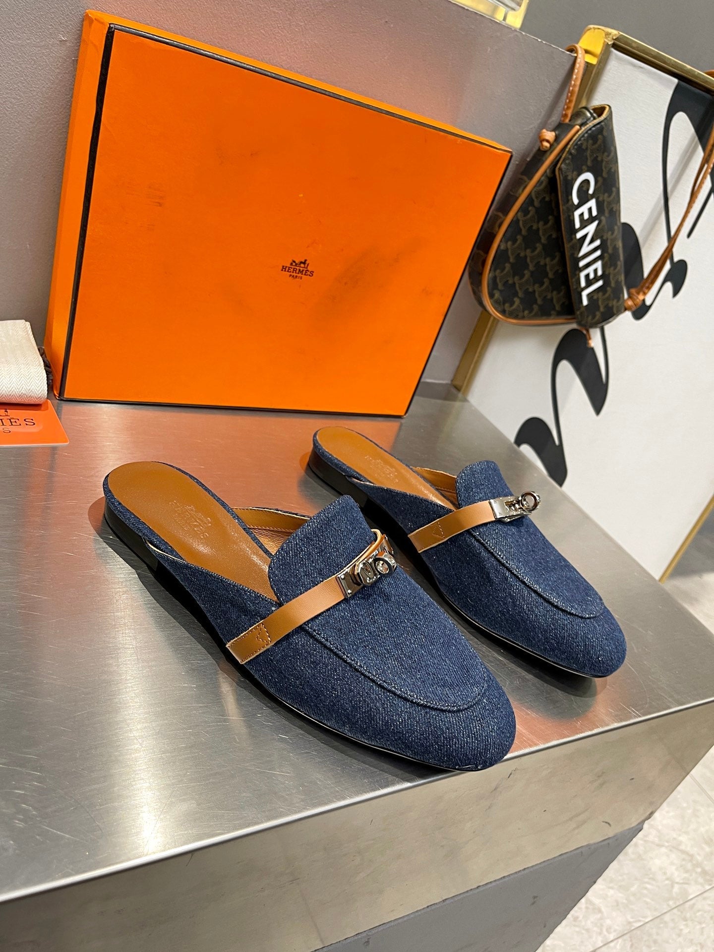 0Z MULE TAWNY AND DENIM CALFSKIN - 图片 3