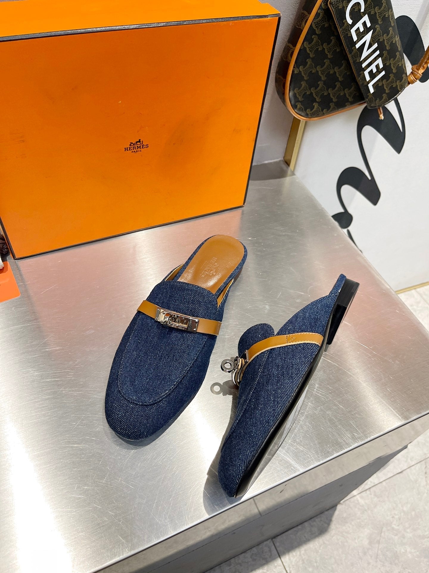 0Z MULE TAWNY AND DENIM CALFSKIN - 图片 4