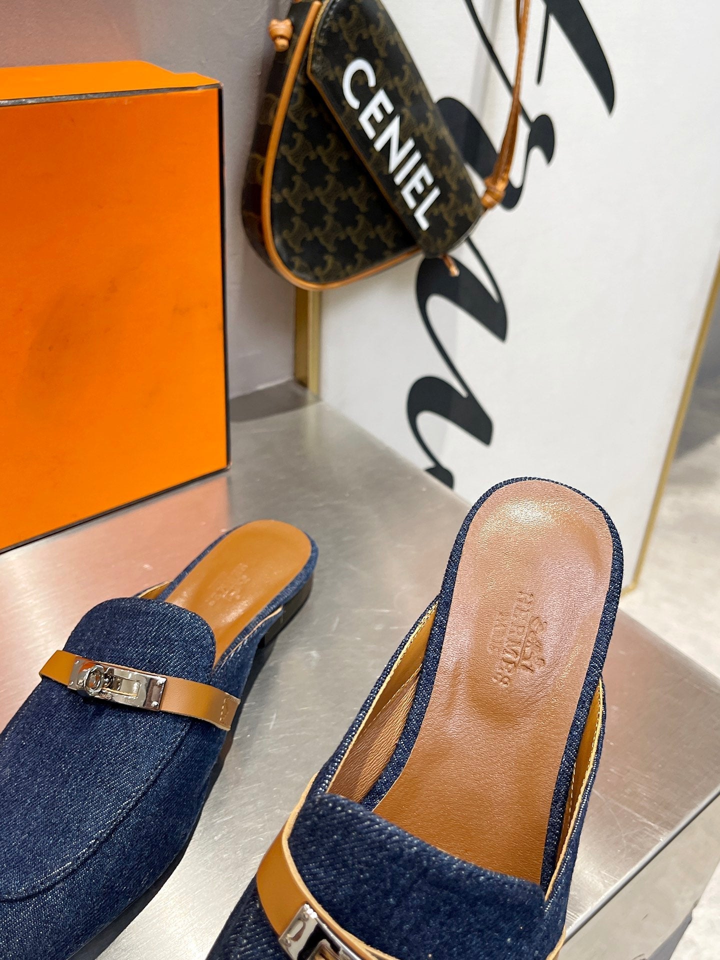 0Z MULE TAWNY AND DENIM CALFSKIN - 图片 6