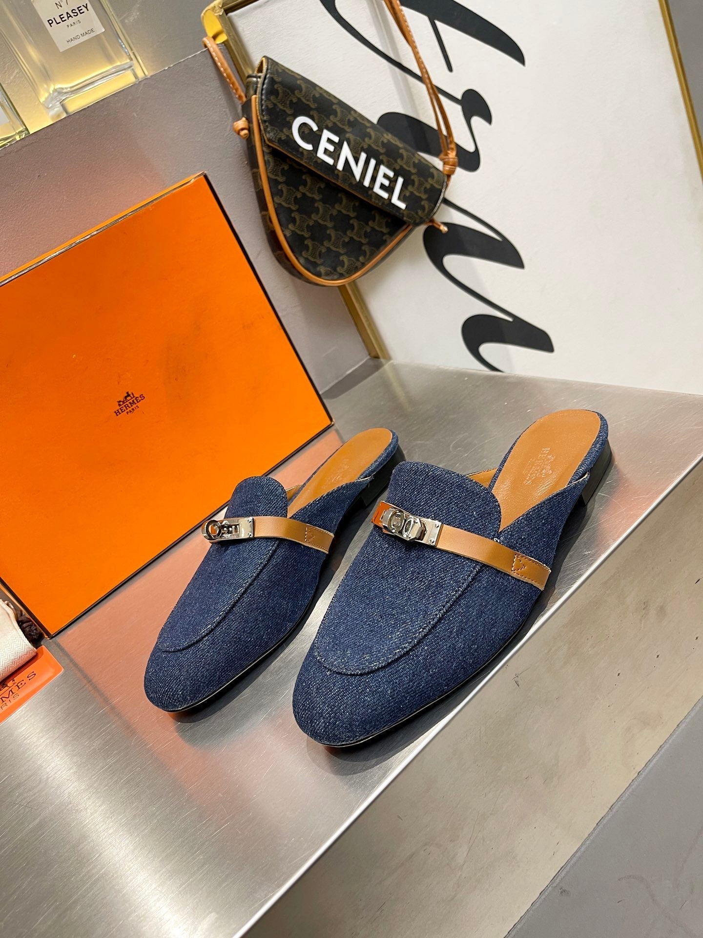0Z MULE TAWNY AND DENIM CALFSKIN - 图片 2