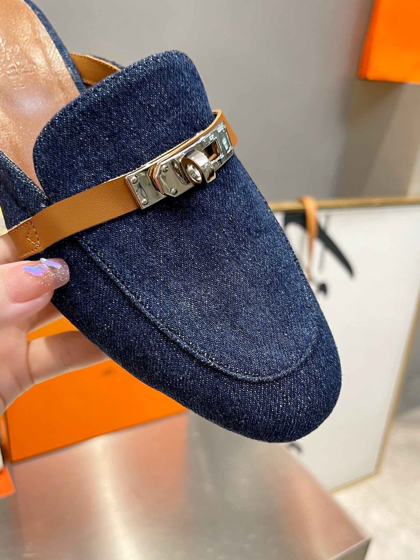 0Z MULE TAWNY AND DENIM CALFSKIN - 图片 7