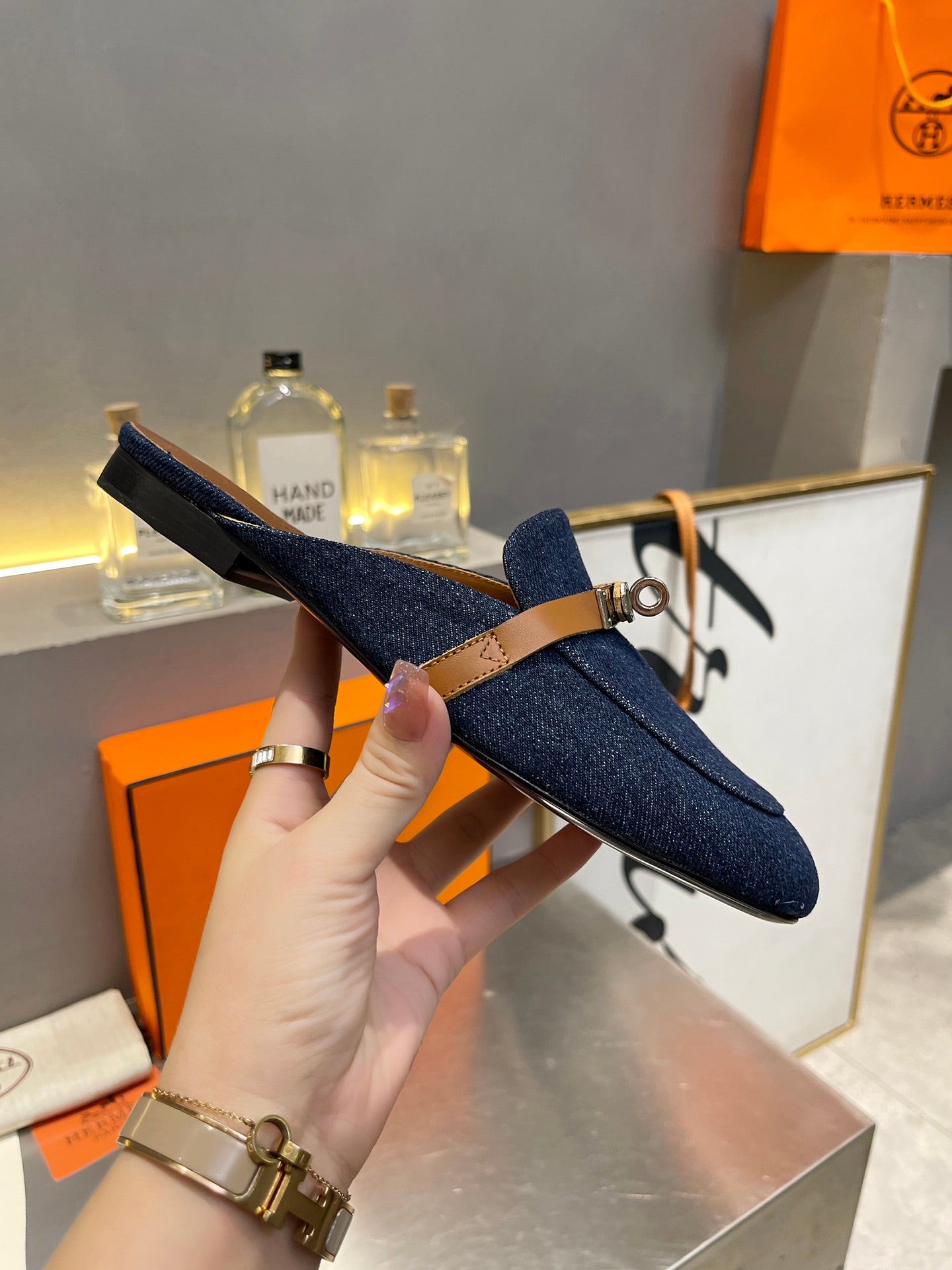 0Z MULE TAWNY AND DENIM CALFSKIN - 图片 5