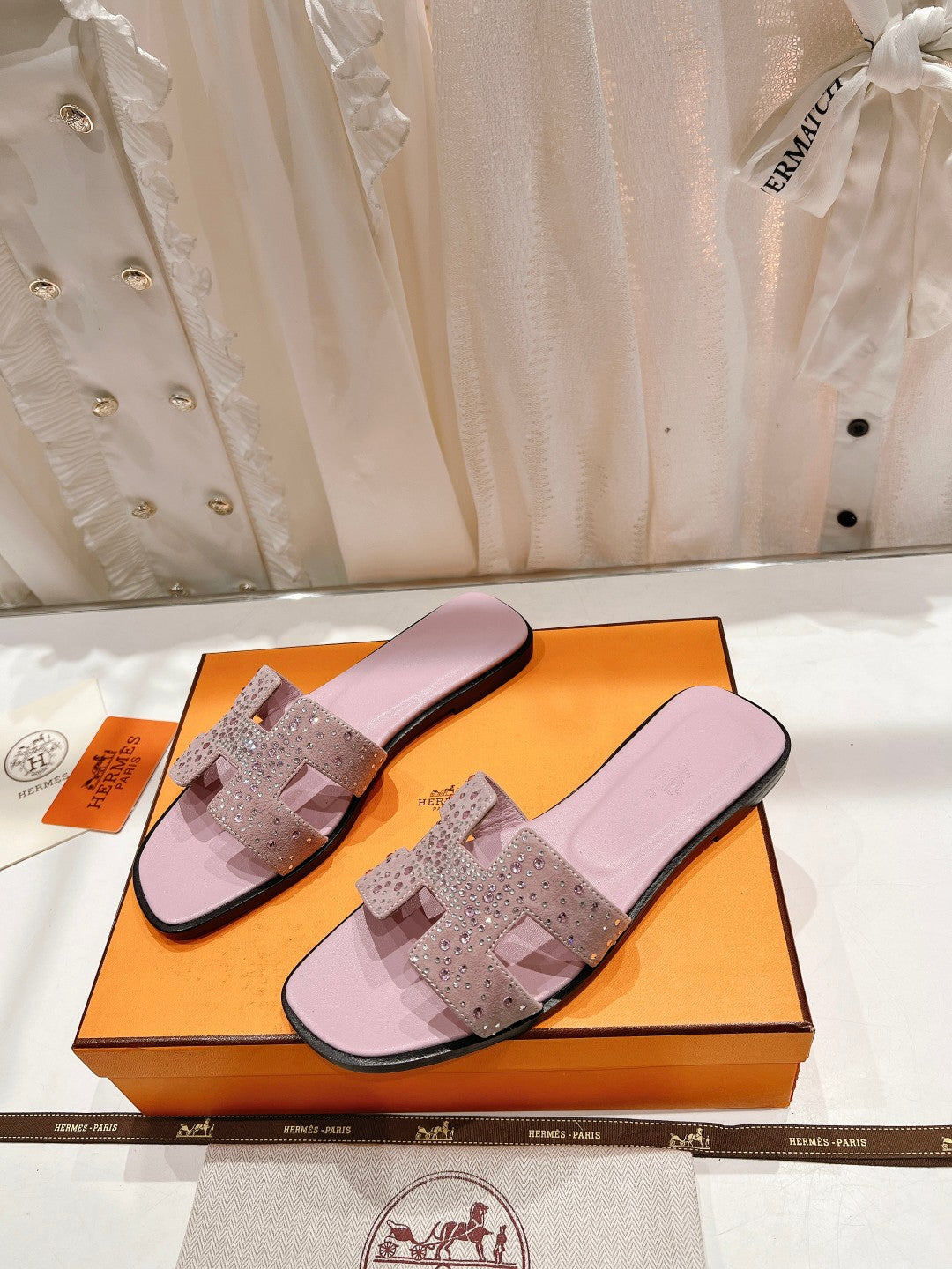 0RAN SANDALS PASTEL PINK LAMBSKIN ATTACH CRYSTAL - 图片 2