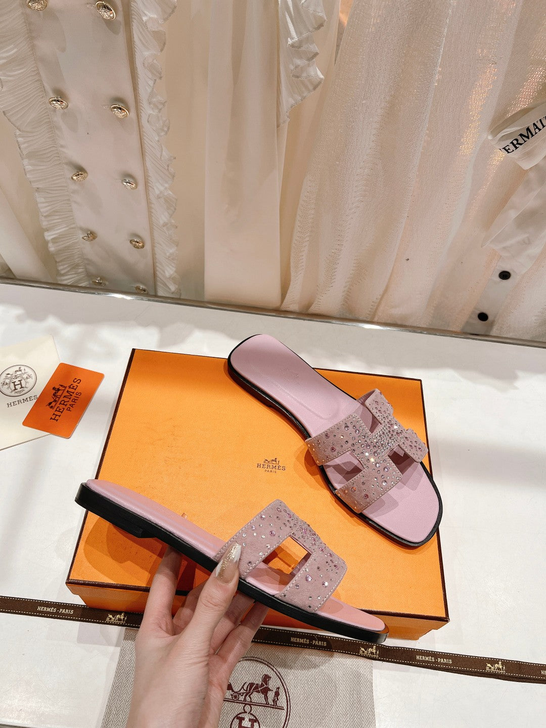 0RAN SANDALS PASTEL PINK LAMBSKIN ATTACH CRYSTAL - 图片 7