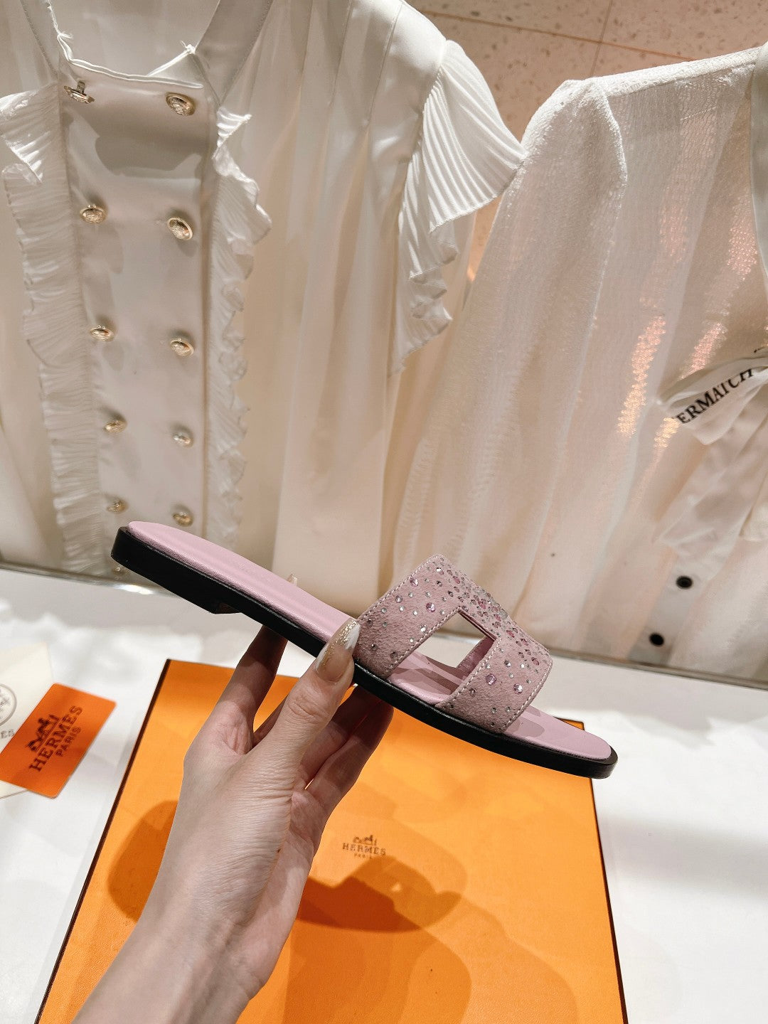 0RAN SANDALS PASTEL PINK LAMBSKIN ATTACH CRYSTAL - 图片 8