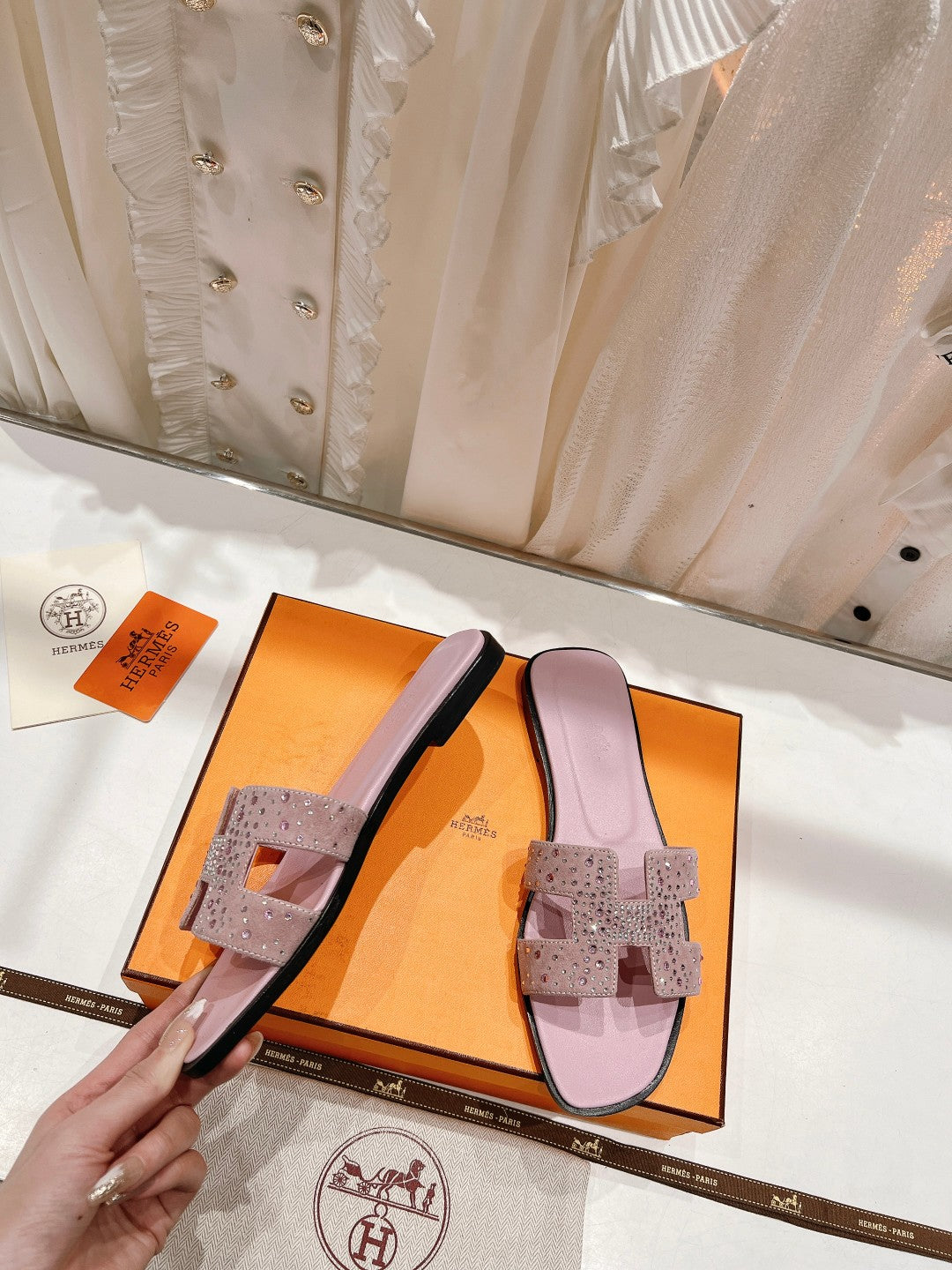 0RAN SANDALS PASTEL PINK LAMBSKIN ATTACH CRYSTAL - 图片 6