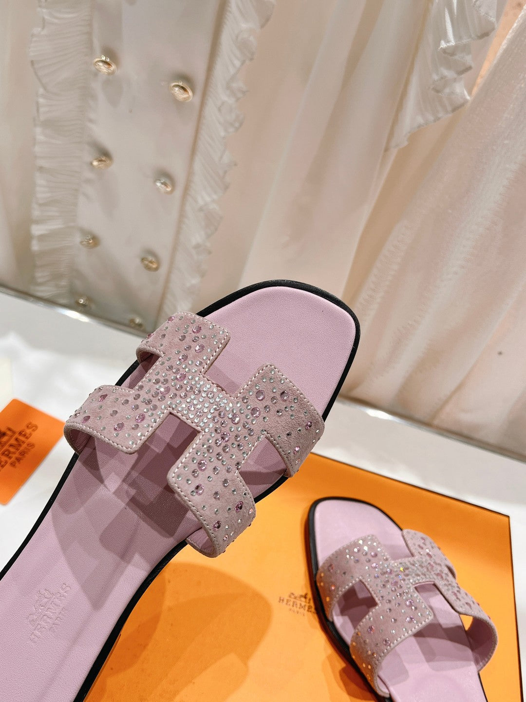 0RAN SANDALS PASTEL PINK LAMBSKIN ATTACH CRYSTAL - 图片 4