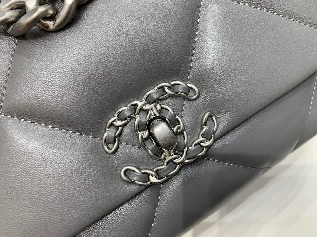 19 FLAP BAG 26 DARK GREY GOATSKIN SILVER HARDWARE - 图片 3