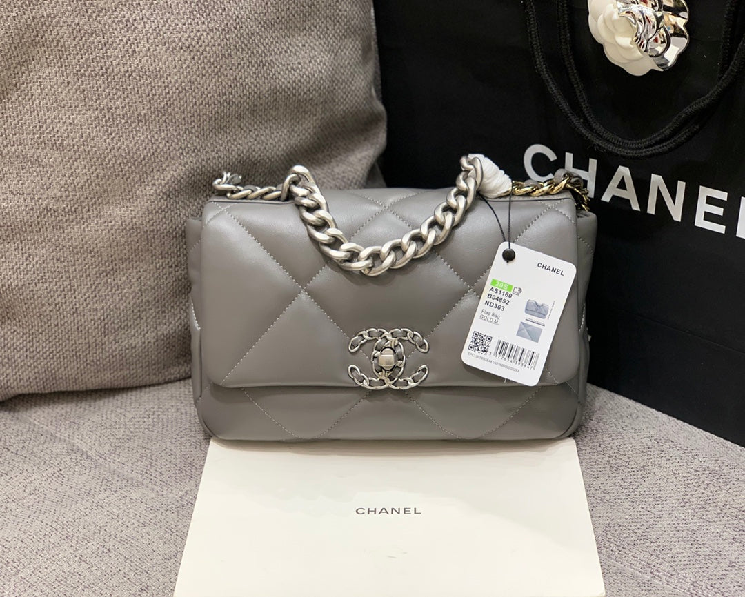 19 FLAP BAG 26 DARK GREY GOATSKIN SILVER HARDWARE - 图片 5