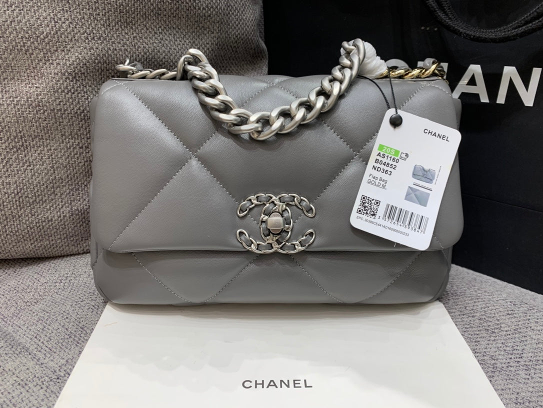 19 FLAP BAG 26 DARK GREY GOATSKIN SILVER HARDWARE - 图片 6