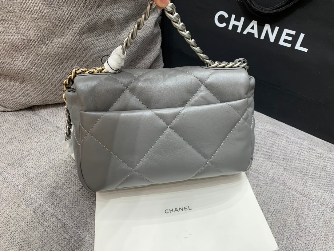 19 FLAP BAG 26 DARK GREY GOATSKIN SILVER HARDWARE - 图片 7