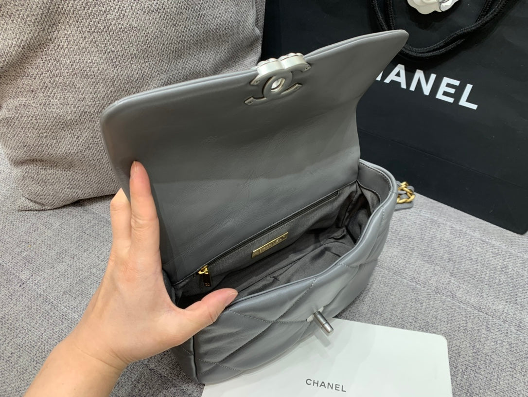 19 FLAP BAG 26 DARK GREY GOATSKIN SILVER HARDWARE - 图片 9