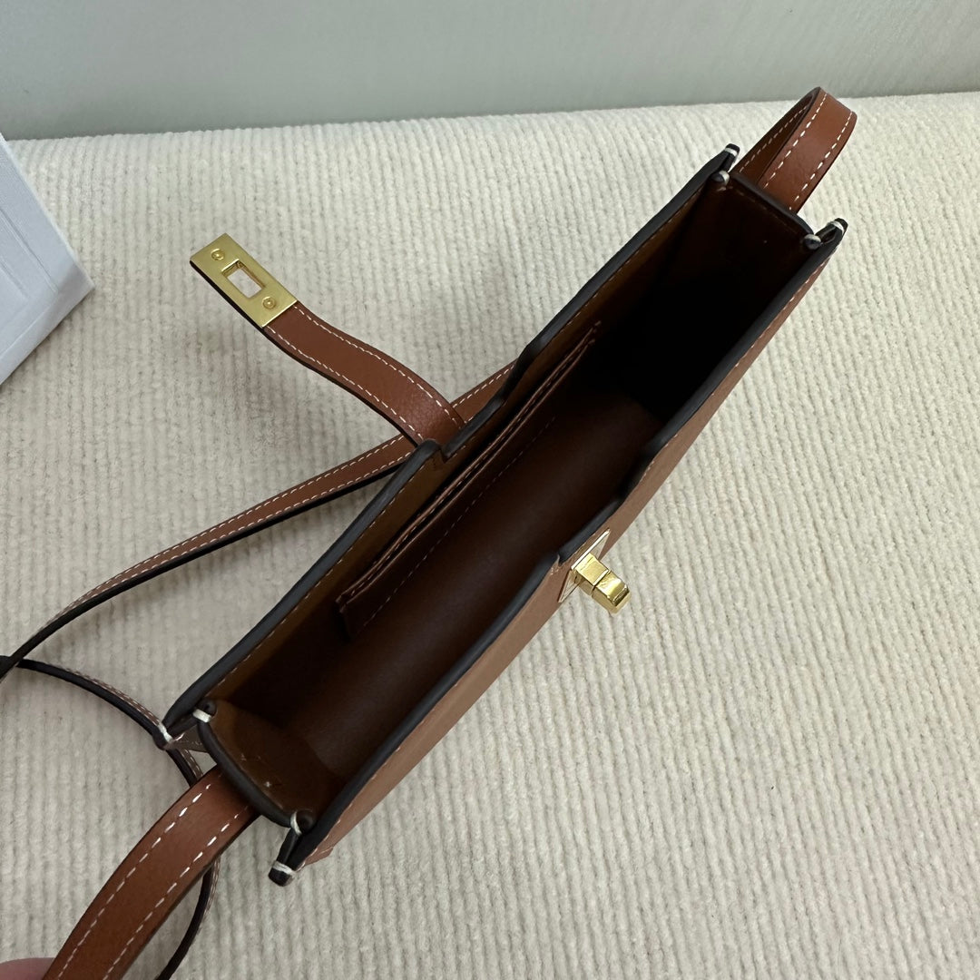 16 STRAP POCHETTE 18 IN BRONZE ORANGE SUPPLE CALFSKIN GOLD HARDWARE - 图片 8