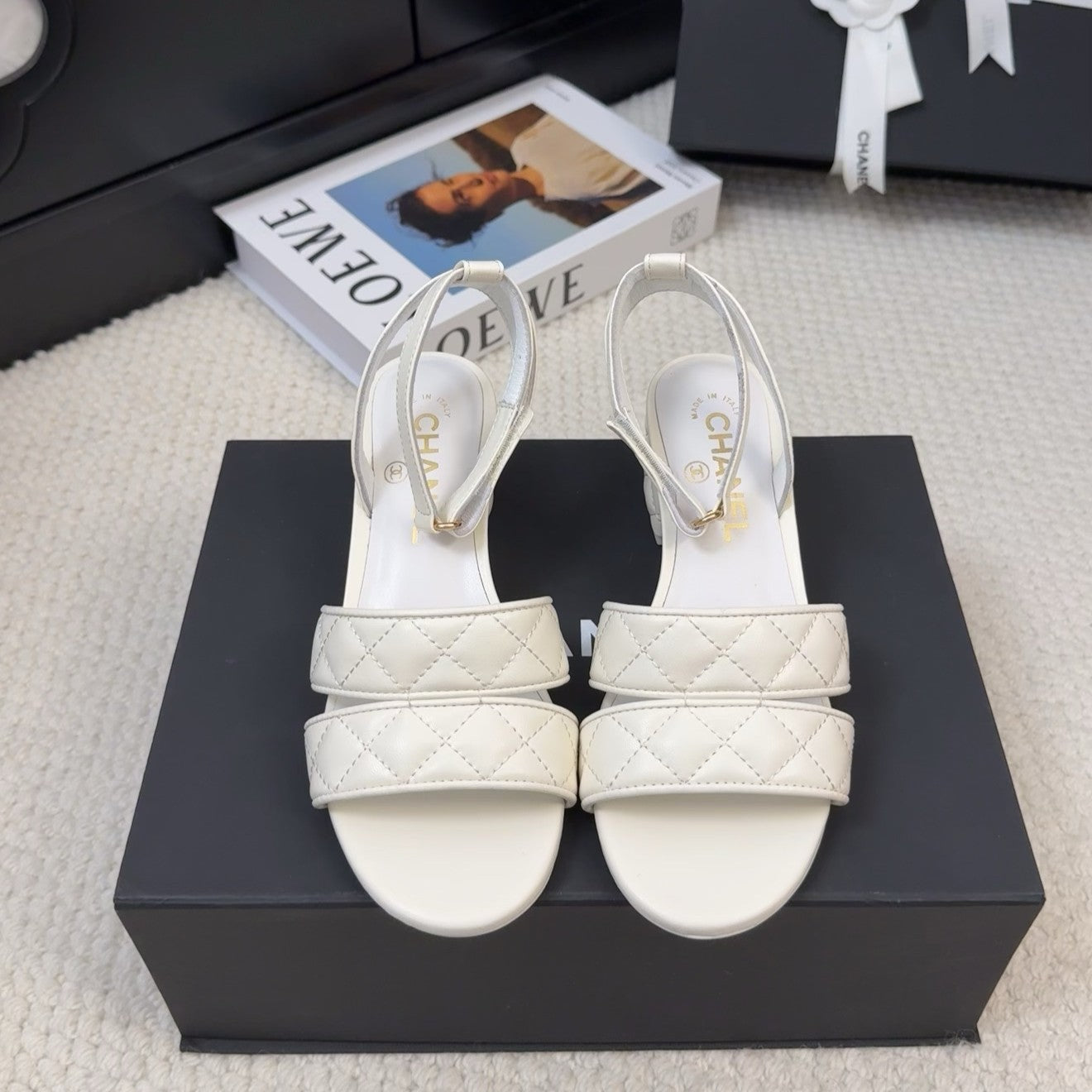 25C Sandal 45mm Open Heel White Lambskin 233492
