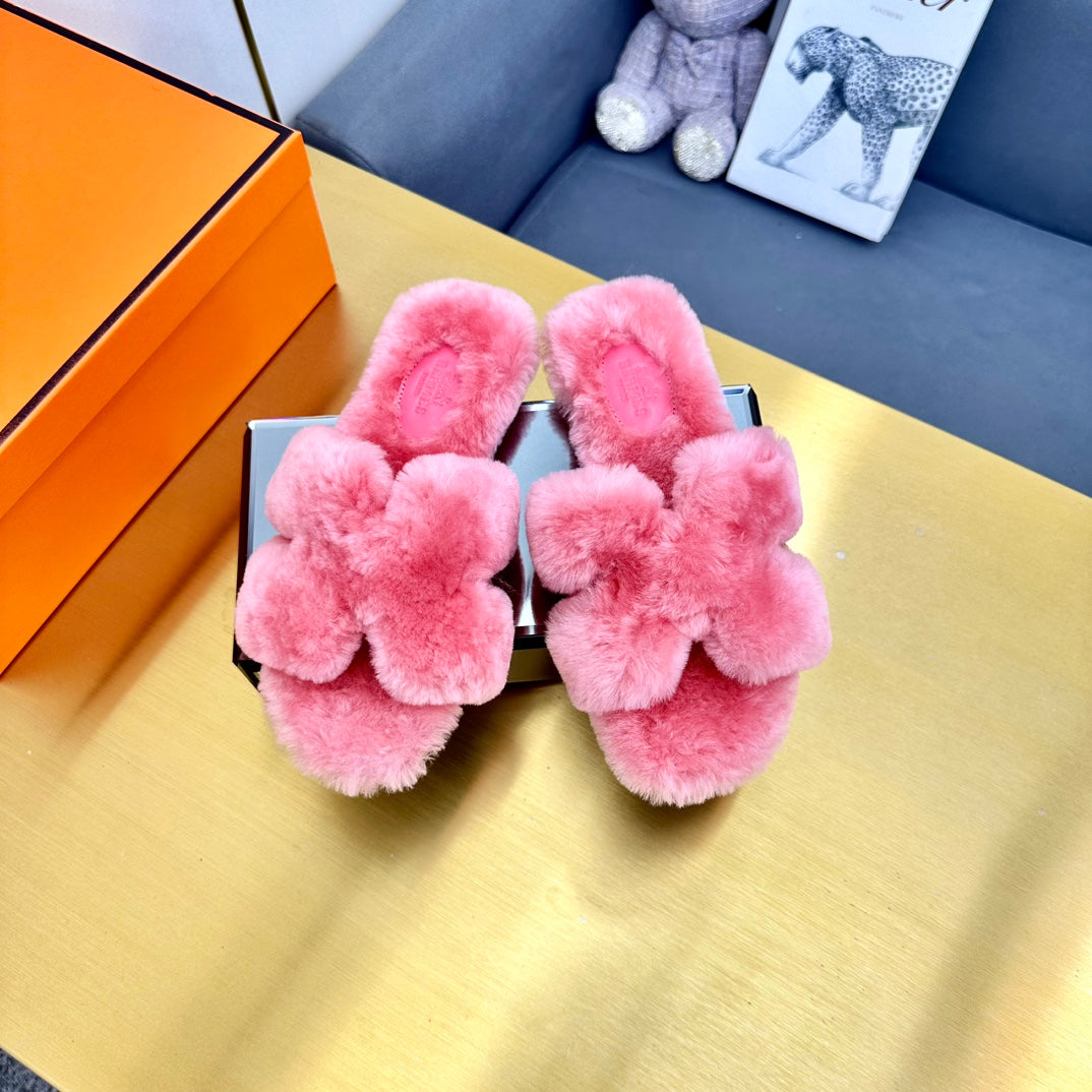 0RAN SHEARLING SANDALS DARK PINK - 图片 2