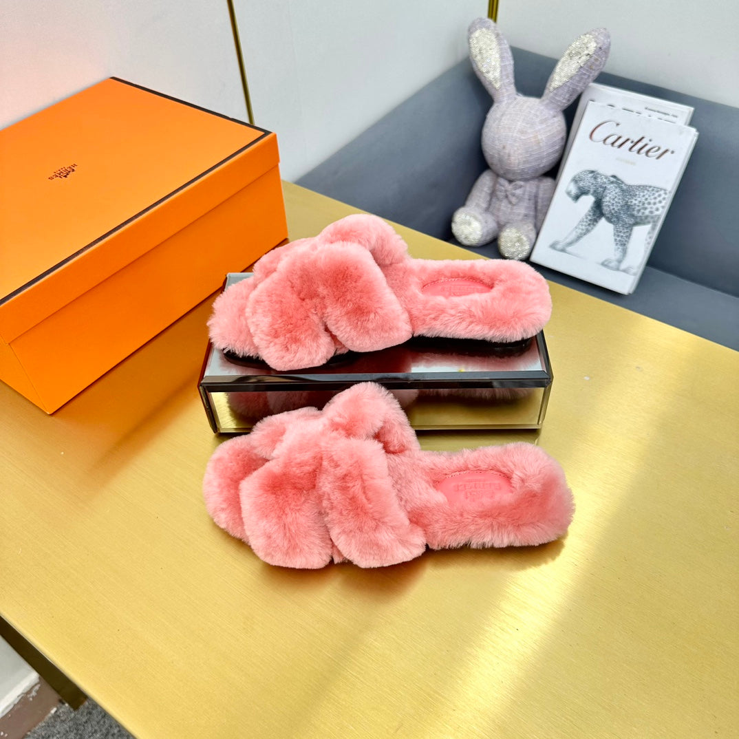 0RAN SHEARLING SANDALS DARK PINK - 图片 5