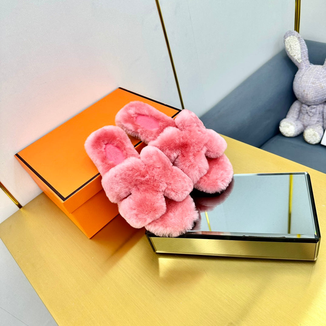 0RAN SHEARLING SANDALS DARK PINK - 图片 6