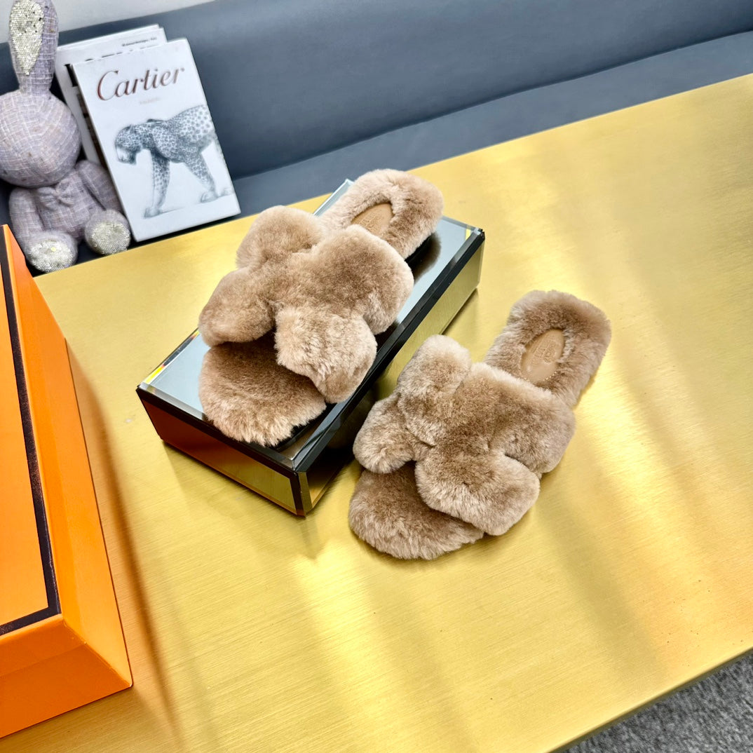 0RAN SHEARLING SANDALS LIGHT BROWN - 图片 4