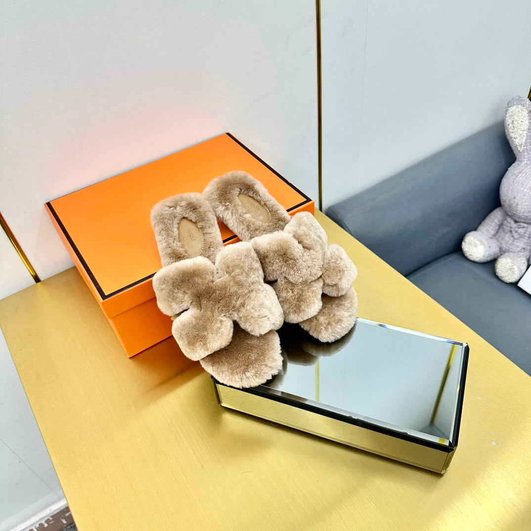 0RAN SHEARLING SANDALS LIGHT BROWN - 图片 5