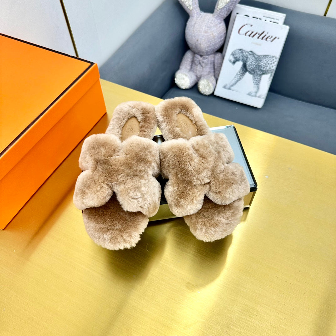 0RAN SHEARLING SANDALS LIGHT BROWN - 图片 3