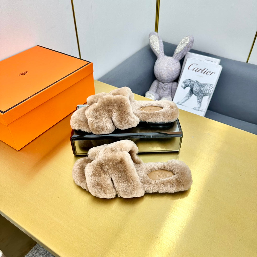0RAN SHEARLING SANDALS LIGHT BROWN - 图片 6