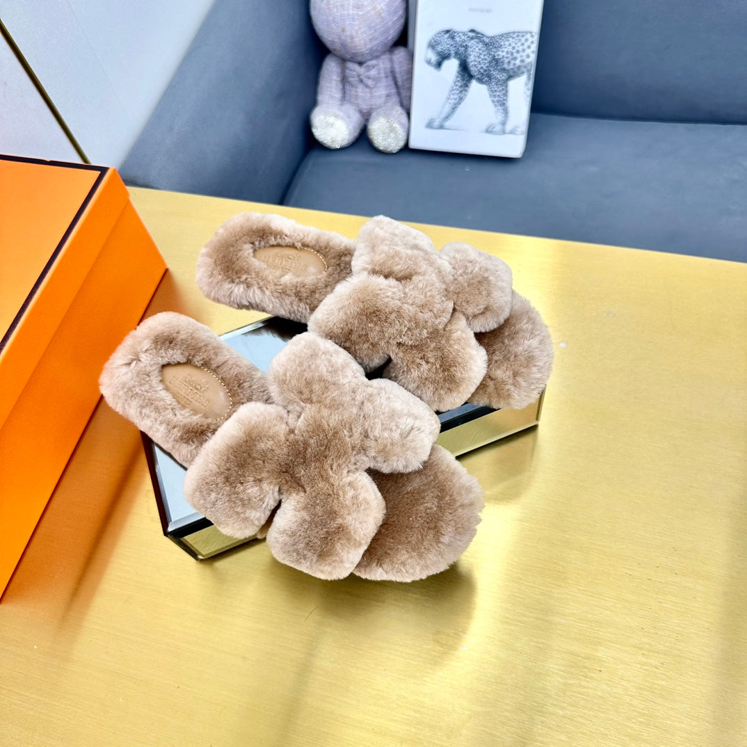 0RAN SHEARLING SANDALS LIGHT BROWN - 图片 2