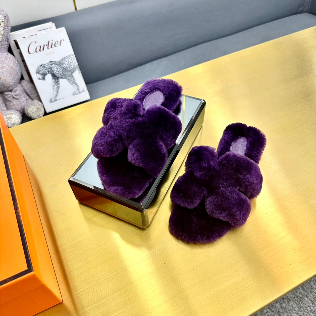0RAN SHEARLING SANDALS PLUM PURPLE - 图片 5