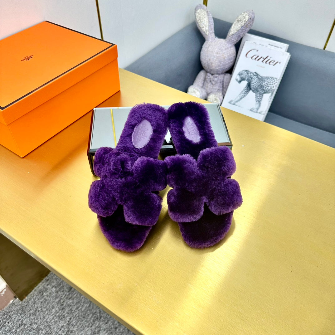 0RAN SHEARLING SANDALS PLUM PURPLE - 图片 4