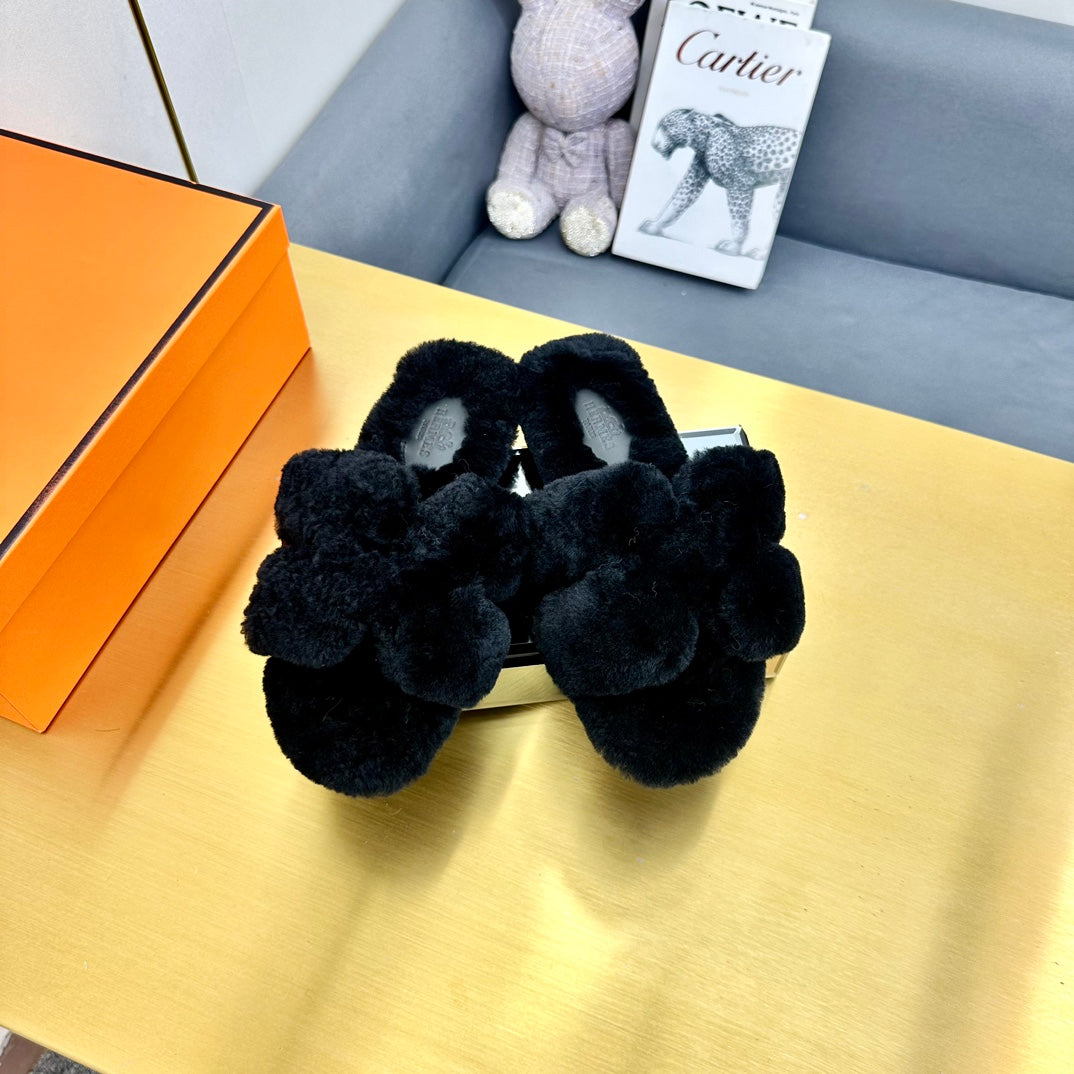 0RAN SHEARLING SANDALS BLACK - 图片 5