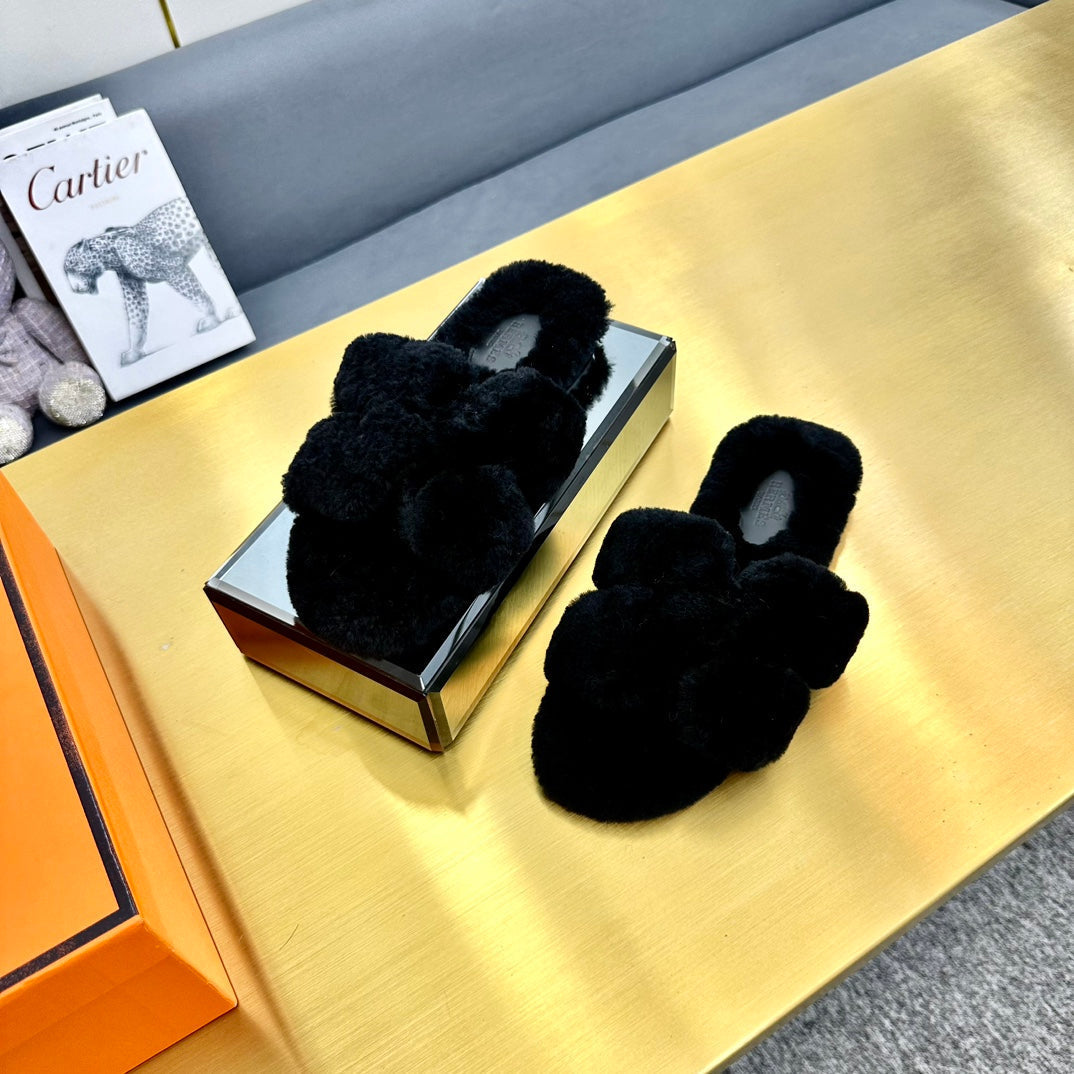 0RAN SHEARLING SANDALS BLACK - 图片 3