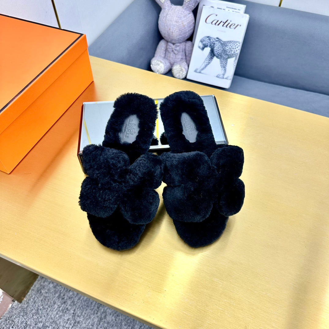 0RAN SHEARLING SANDALS BLACK - 图片 2
