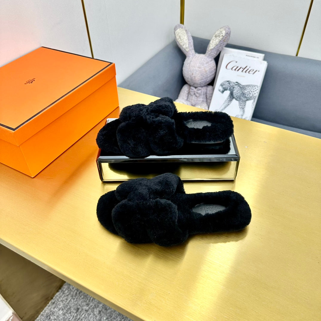0RAN SHEARLING SANDALS BLACK - 图片 4