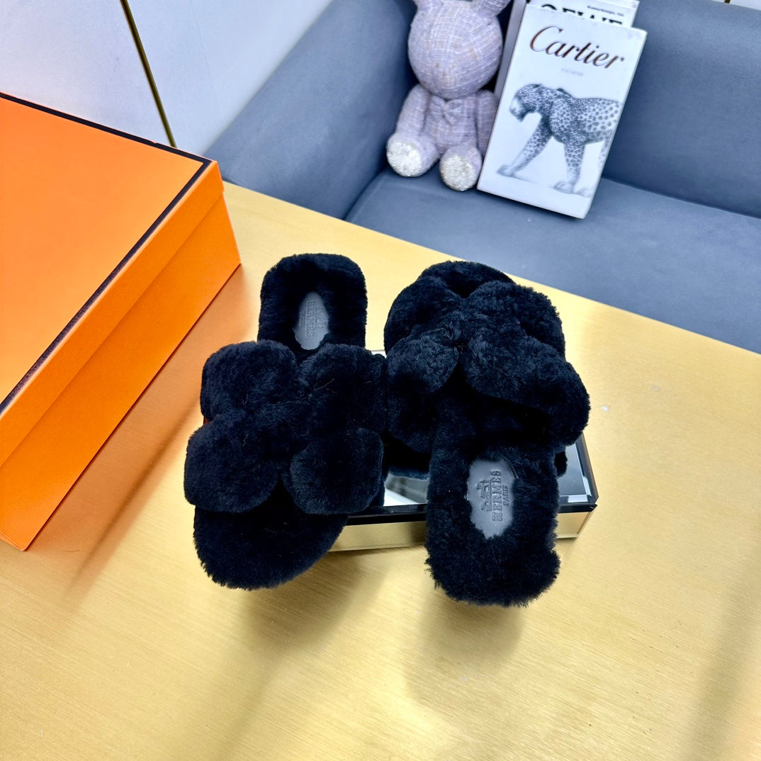 0RAN SHEARLING SANDALS BLACK - 图片 6